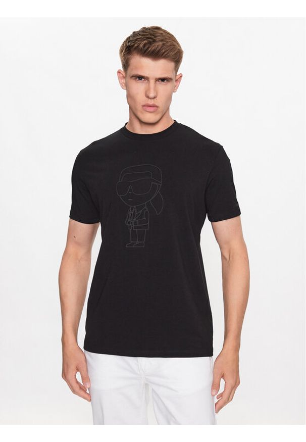 Karl Lagerfeld - KARL LAGERFELD T-Shirt 755402 533221 Czarny Regular Fit. Typ kołnierza: dekolt w karo. Kolor: czarny. Materiał: bawełna