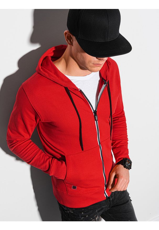 Ombre Clothing - Bluza męska rozpinana z kapturem - czerwona B1152 - XL. Typ kołnierza: kaptur. Kolor: czerwony. Materiał: bawełna, poliester