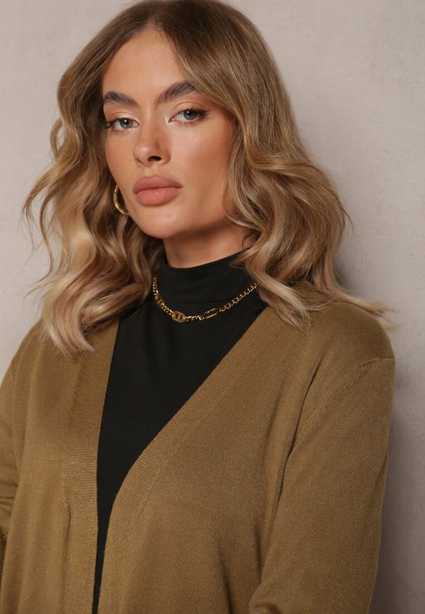 Renee - Zielony Luźny Kardigan Niezapinany Susannas. Kolor: zielony. Materiał: tkanina. Wzór: gładki