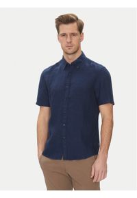 Michael Kors Koszula CS1400I4YT Granatowy Slim Fit. Kolor: niebieski. Materiał: len