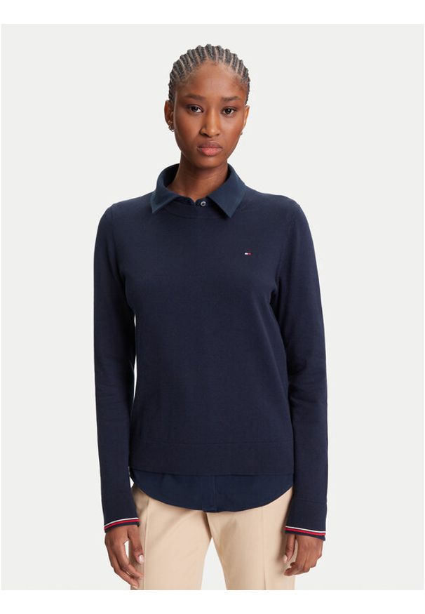 TOMMY HILFIGER - Tommy Hilfiger Sweter WW0WW44984 Granatowy Regular Fit. Kolor: niebieski. Materiał: bawełna