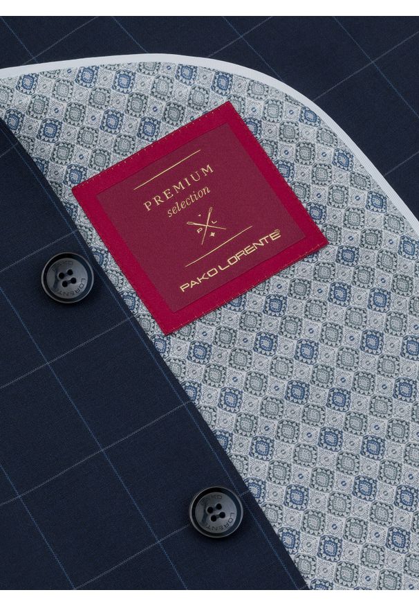 Pako Lorente - PAKO LORENTE – Granatowa marynarka garniturowa w delikatną kratę. Kolor: niebieski. Materiał: wełna, elastan