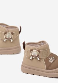 Born2be - Brązowe Pikowane Botki Ozdobione Ledami Hlettie. Okazja: na co dzień. Kolor: brązowy. Materiał: jeans. Wzór: aplikacja. Styl: casual, elegancki #3
