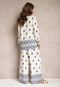 Renee - Biało-Niebieski 2-Częściowy Komplet z Wiskozy Klasyczna Koszula i Spodnie z Gumką w Talii Urceria. Kolor: biały. Materiał: wiskoza #3