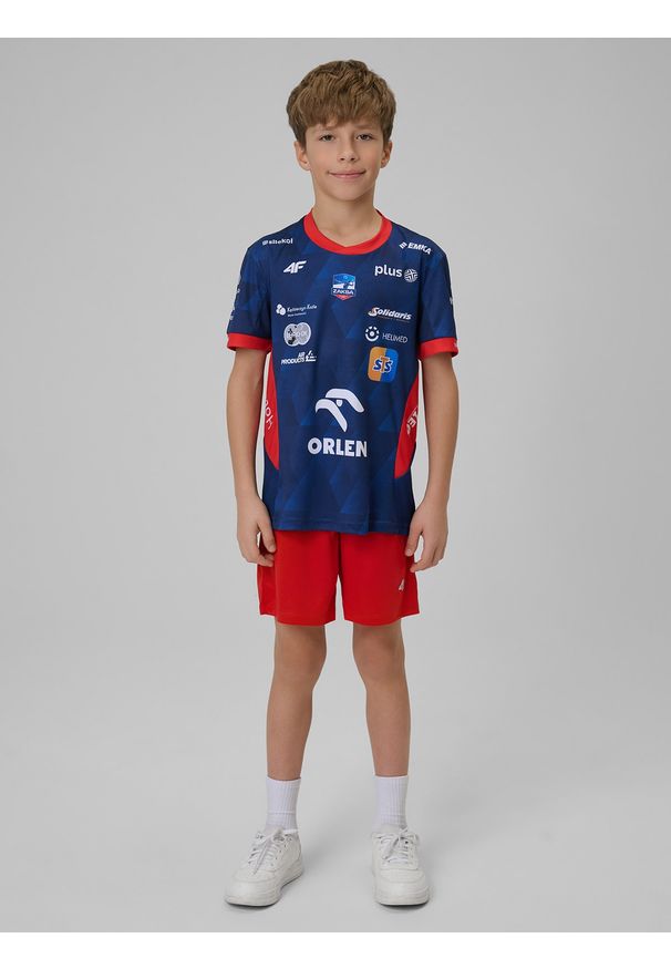 4f - 4F Koszulka meczowa replika wyjazdowa z sezonu 2025/26 dziecięca 4F x ZAKSA Kędzierzyn-Koźle - granatowa 98/104. Kolor: niebieski. Materiał: dzianina, materiał. Wzór: nadruk. Sezon: lato. Styl: młodzieżowy