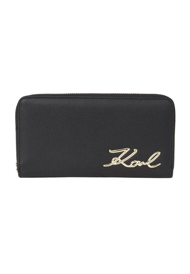 Karl Lagerfeld - KARL LAGERFELD Czarny portfel K/signature. Kolor: czarny. Materiał: skóra
