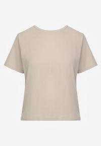 Renee - Beżowy Casualowy T-shirt z Bawełny Nealiara. Okazja: na co dzień. Kolor: beżowy. Materiał: bawełna. Wzór: aplikacja. Styl: casual #6