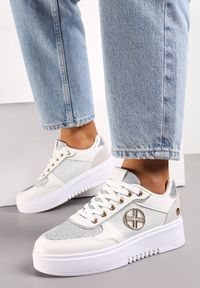Renee - Białe Sneakersy z Metalicznymi Wstawkami i Brokatem na Grubej Podeszwie Xaneta. Kolor: biały #2