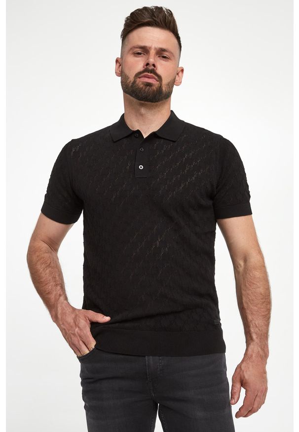 Karl Lagerfeld - Polo męskie z dzianiny ażurowej KARL LAGERFELD. Typ kołnierza: polo. Materiał: dzianina. Wzór: ażurowy
