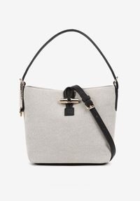 Born2be - Czarna Torebka z Bawełną Typu Worek z Rączką Gavrisa. Kolor: czarny. Sezon: lato, wiosna. Styl: klasyczny, casual, elegancki