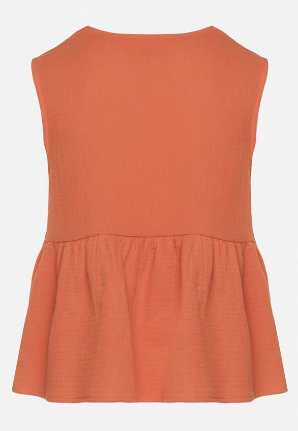 Born2be - Pomarańczowa Bawełniana Bluzka Top z Wiązaniem z Przodu i Lekką Falbanką Furena. Okazja: na imprezę, na co dzień. Typ kołnierza: kołnierz z falbankami. Kolor: pomarańczowy. Materiał: bawełna. Wzór: aplikacja. Styl: klasyczny, casual, elegancki