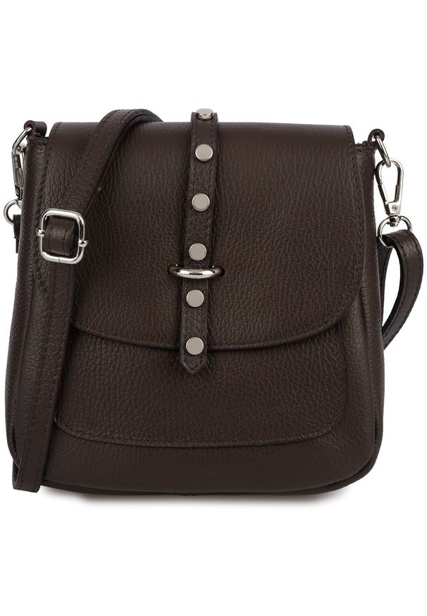 Vera pelle - Skórzana listonoszka damska z klapką Vera Pelle ciemny brąz X45. Kolor: brązowy. Materiał: skóra