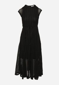 Born2be - Czarna Rozkloszowana Sukienka z Ażurowym Wzorem i Paskiem Galindella. Kolor: czarny. Wzór: ażurowy. Styl: klasyczny #4