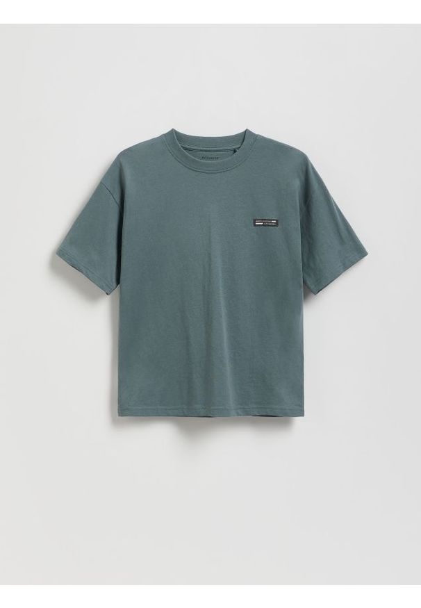 Reserved - Bawełniany t-shirt oversize - kremowy. Kolor: kremowy. Materiał: bawełna