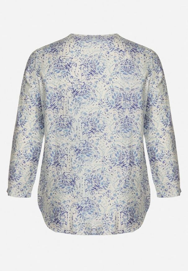 Born2be - Niebieska Bluzka z Wiskozą w Abstrakcyjny Print Silzia. Kolekcja: plus size. Kolor: niebieski. Materiał: wiskoza. Wzór: nadruk