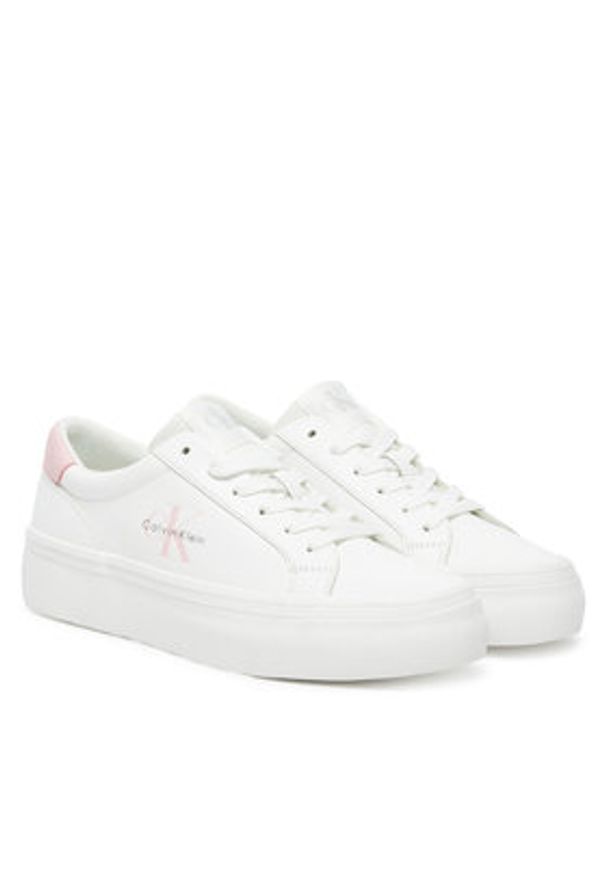 Calvin Klein Jeans Sneakersy Vulc Flatf Lth Logo Tag YW0YW01873 Biały. Kolor: biały. Materiał: skóra