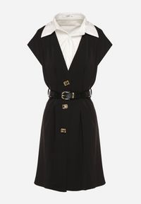 Born2be - Czarna Wiskozowa Sukienka Rozkloszowana z Koszulowym Kołnierzykiem i Paskiem Aluella. Okazja: na co dzień, na spotkanie biznesowe. Typ kołnierza: kołnierzyk koszulowy. Kolor: czarny. Materiał: wiskoza. Długość rękawa: krótki rękaw. Typ sukienki: koszulowe. Styl: biznesowy, casual, elegancki #5