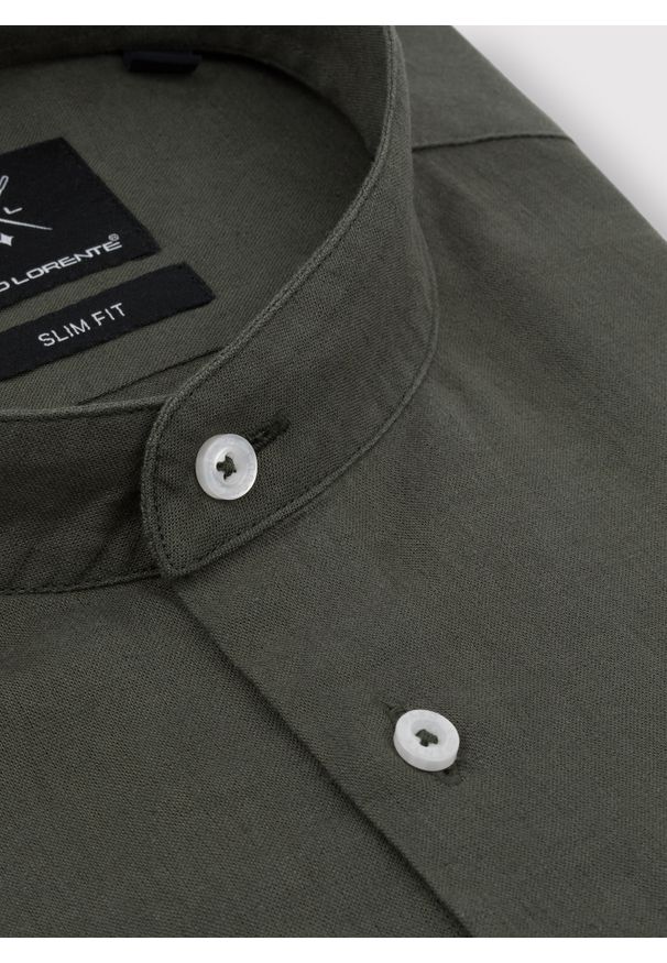Pako Lorente - PAKO LORENTE – Lniana zielona koszula męska ze stójką. Typ kołnierza: kołnierzyk stójkowy. Kolor: czarny, niebieski, zielony. Materiał: len. Długość rękawa: długi rękaw. Długość: długie. Wzór: gładki