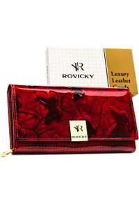 ROVICKY - Lakierowany, czerwony portfel damski ze skóry naturalnej, zamykany zatrzaskiem Rovicky RH-20A-1-DBF. Kolor: czerwony. Materiał: skóra, lakier #1