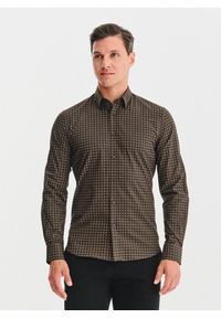 Pako Lorente - PAKO LORENTE – Brązowa koszula we wzór. Kolor: brązowy. Materiał: elastan, bawełna. Długość rękawa: długi rękaw. Długość: długie. Wzór: geometria #1