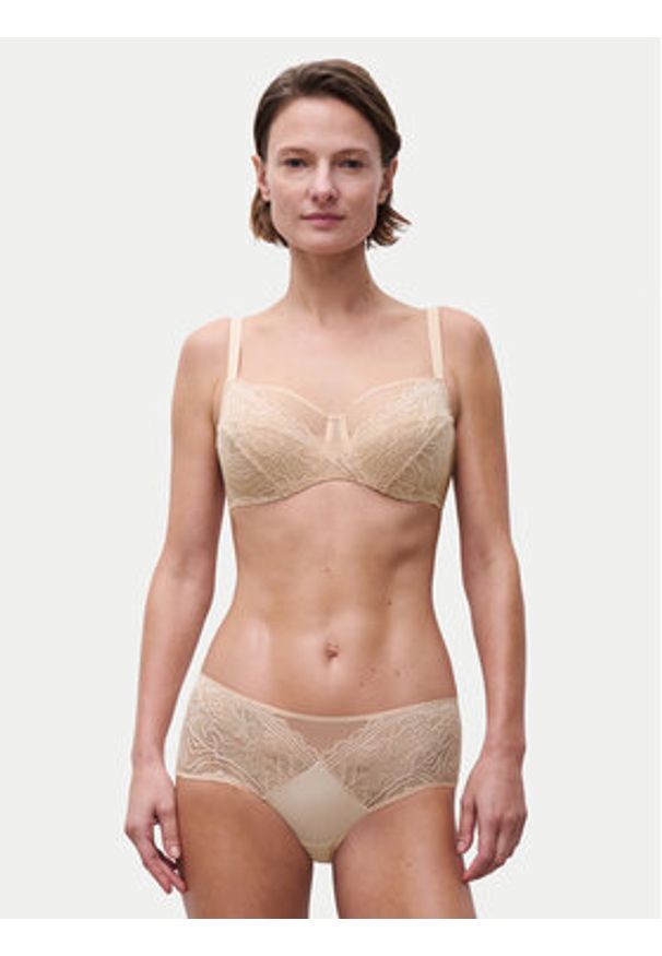 Chantelle Biustonosz z fiszbiną Floral Touch C94210 Beżowy. Kolor: beżowy. Materiał: syntetyk