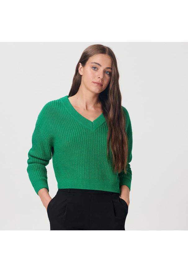 Sinsay - Sweter z miękkiej dzianiny - Zielony. Kolor: zielony. Materiał: dzianina