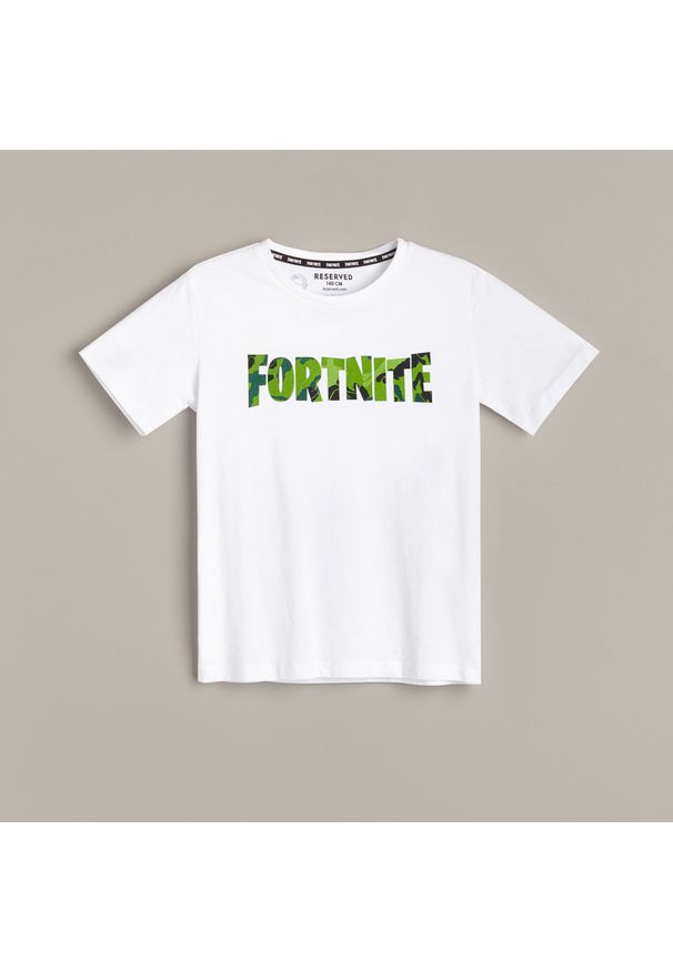 Reserved - T-shirt z nadrukiem Fortnite - Biały. Kolor: biały. Wzór: nadruk