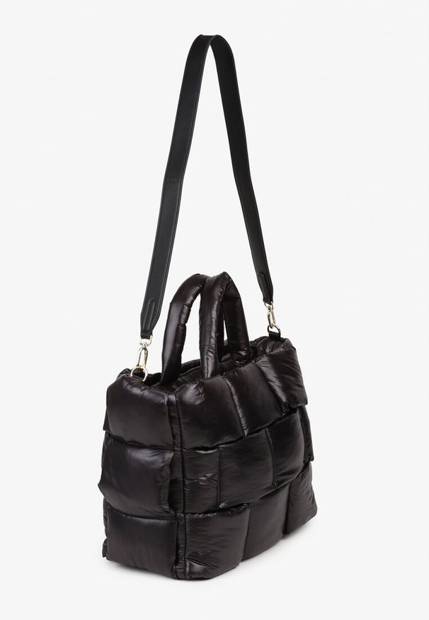 Born2be - Czarna Pikowana Torebka Shopperka z Efektem 3D Vamirre. Kolor: czarny. Materiał: pikowane. Styl: casual, elegancki