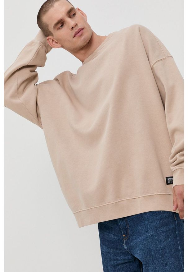 Dr. Denim Bluza bawełniana męska kolor beżowy gładka. Kolor: beżowy. Materiał: bawełna, denim. Wzór: gładki