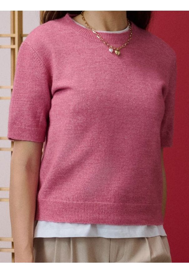 Sinsay - Bluzka swetrowa z domieszką wełny - różowy. Kolor: różowy. Materiał: wełna