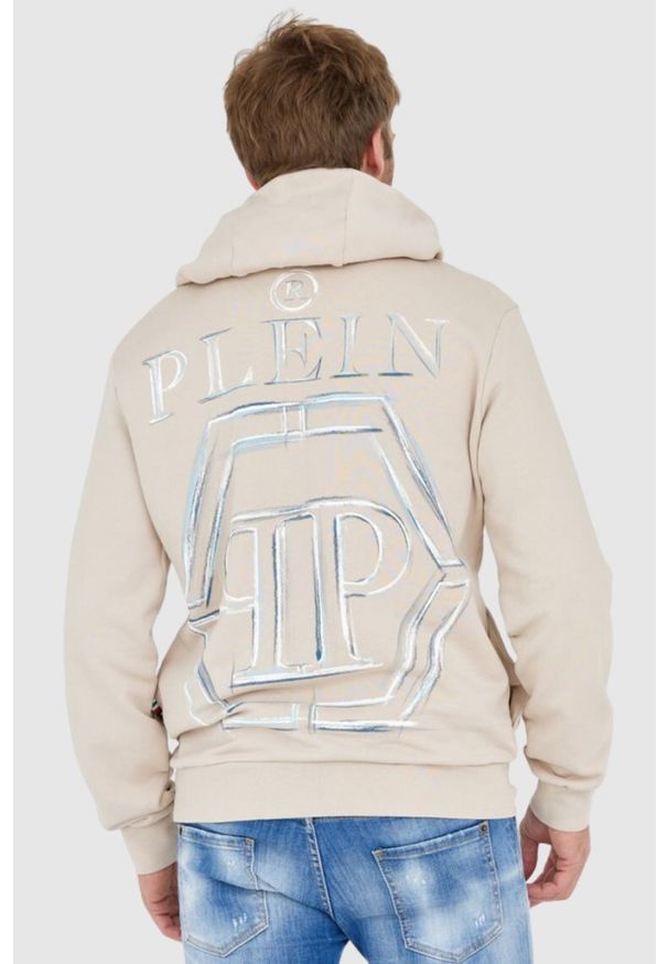 Philipp Plein - PHILIPP PLEIN Beżowa bluza hexagon z kapturem. Typ kołnierza: kaptur. Kolor: beżowy