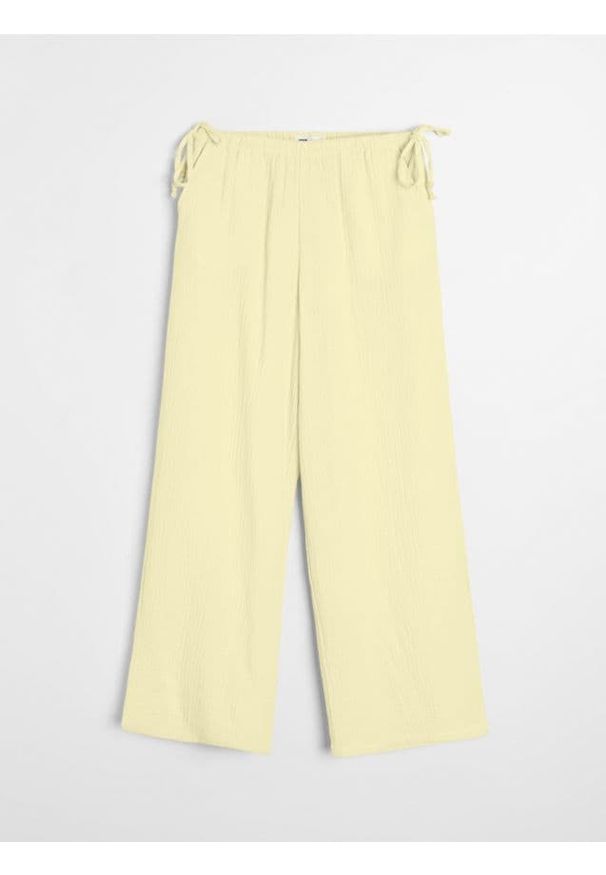 Sinsay - Muślinowe spodnie wide leg - żółty. Kolor: żółty