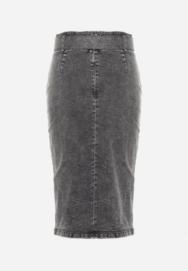 Born2be - Czarna Ołówkowa Spódnica Midi Jeansowa z Guzikami Rilma. Kolor: czarny. Materiał: jeans