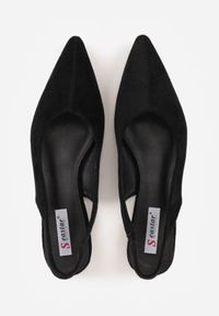 Renee - Czarne Balerinki Typu Slingback Diarin. Nosek buta: otwarty. Kolor: czarny. Materiał: skóra, zamsz. Sezon: lato. Obcas: na obcasie. Wysokość obcasa: niski #4