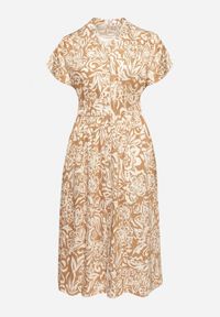 Born2be - Beżowa Sukienka Wiskozowa w Kwiaty Rozkloszowana Efrisa. Okazja: na co dzień. Typ kołnierza: dekolt w kształcie V. Kolor: beżowy. Wzór: kwiaty. Typ sukienki: rozkloszowane. Materiał: wiskoza. Długość rękawa: krótki rękaw. Sezon: lato. Styl: casual, elegancki #3