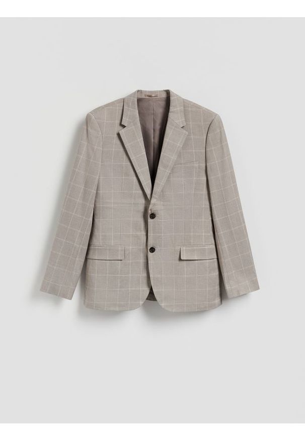 Reserved - Marynarka slim fit z wiskozą - brązowy. Kolor: brązowy. Materiał: wiskoza