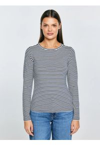 Big-Star - Bluzka damska w paski granatowa Vensa 403. Okazja: na co dzień. Kolor: niebieski. Materiał: dzianina, jeans. Długość rękawa: długi rękaw. Długość: długie. Wzór: paski. Styl: klasyczny, casual, elegancki #1