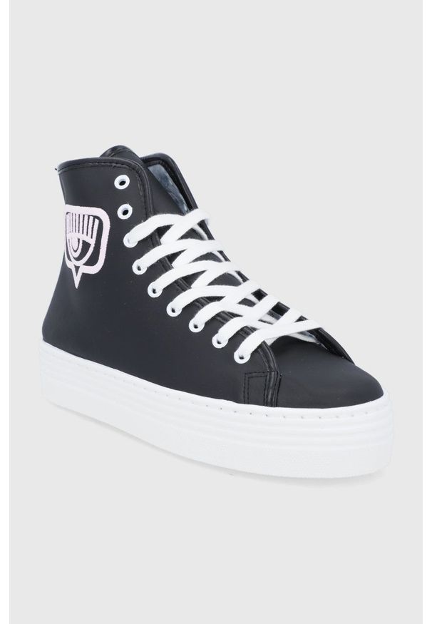 Chiara Ferragni - Buty skórzane High Eye Like. Nosek buta: okrągły. Zapięcie: sznurówki. Kolor: czarny. Materiał: skóra. Obcas: na platformie