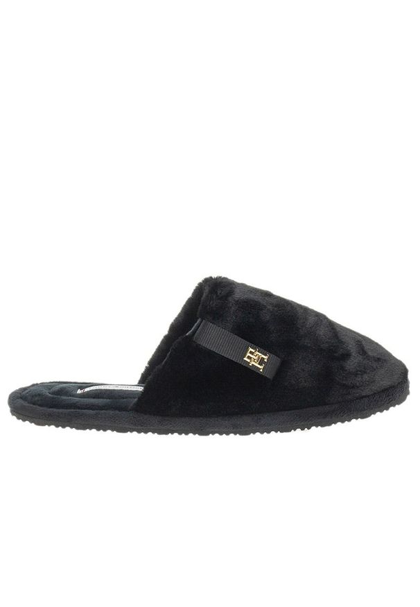 TOMMY HILFIGER - Klapki Tommy Hilfiger Comfort Home Slipper FW0FW08138-BDS - czarne. Kolor: czarny. Materiał: futro, poliester, polar, jeans. Szerokość cholewki: normalna. Sezon: zima