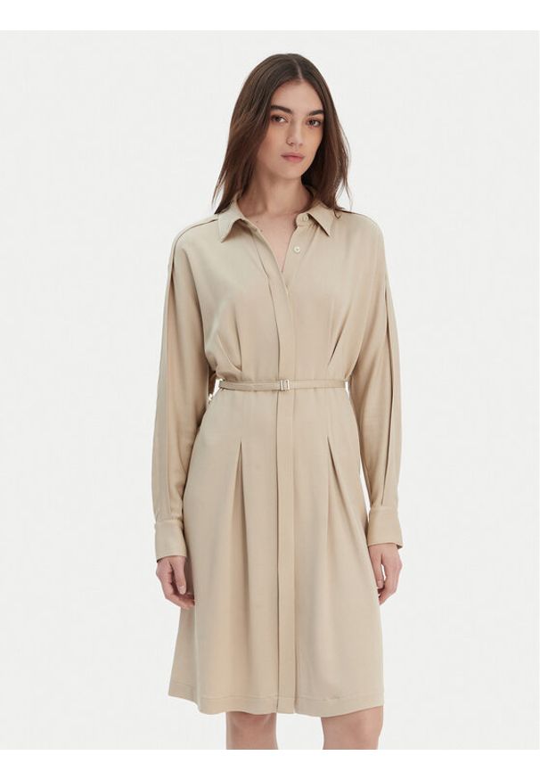 BOSS Sukienka koszulowa Dolala 50552373 Beżowy Relaxed Fit. Kolor: beżowy. Materiał: wiskoza. Typ sukienki: koszulowe