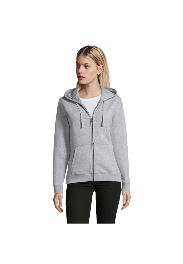 SOL'S - Damska Bluza Z Kapturem Spike Heather Z Pełnym Zamkiem Błyskawicznym. Typ kołnierza: kaptur. Kolor: szary. Materiał: polar. Sport: turystyka piesza