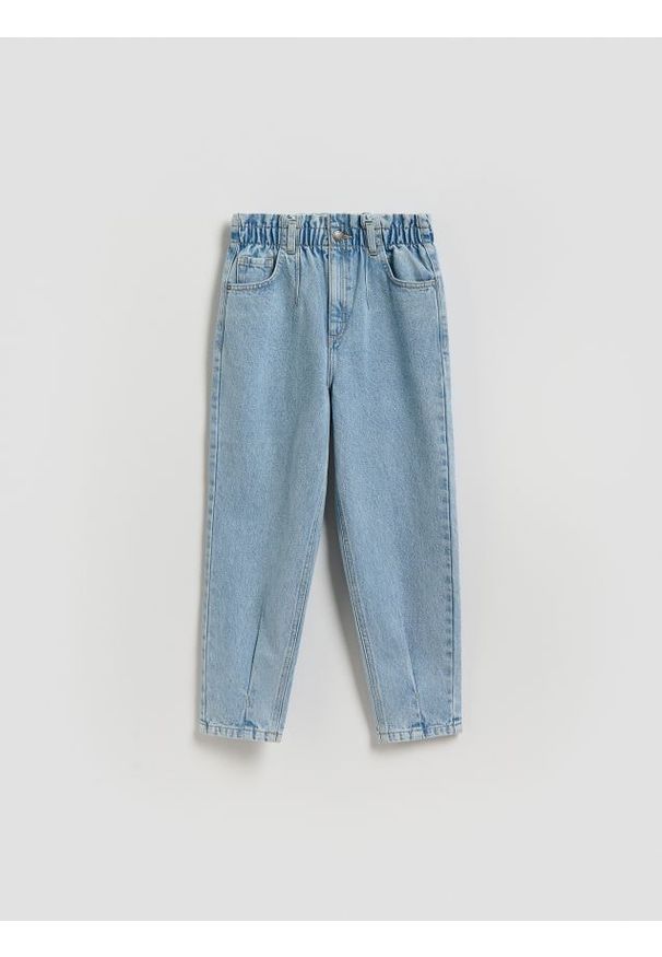 Reserved - Jeansy paperbag - niebieski. Kolor: niebieski
