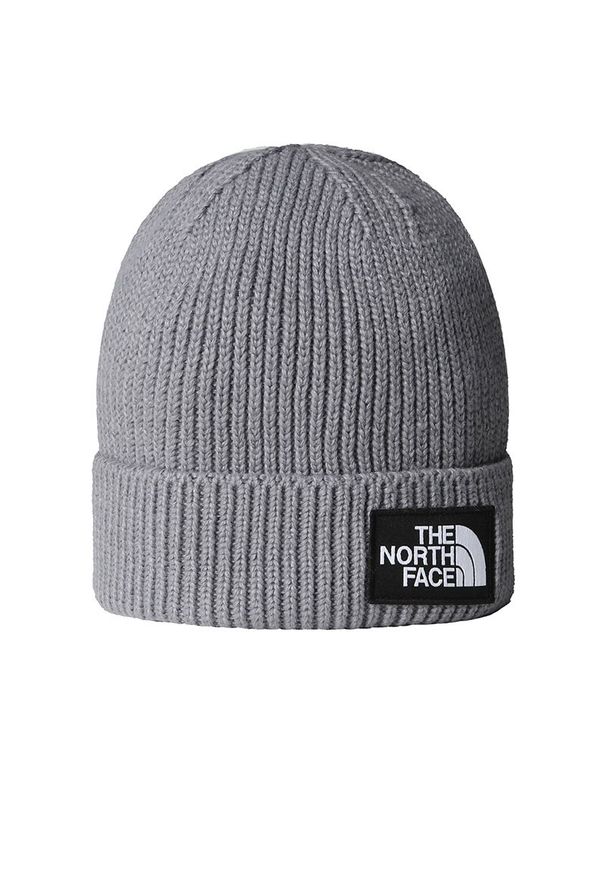 Czapka unisex The North Face Logo Box Beanie 0A8CHEDYY1 - szara. Kolor: szary. Materiał: poliester. Wzór: aplikacja. Styl: klasyczny
