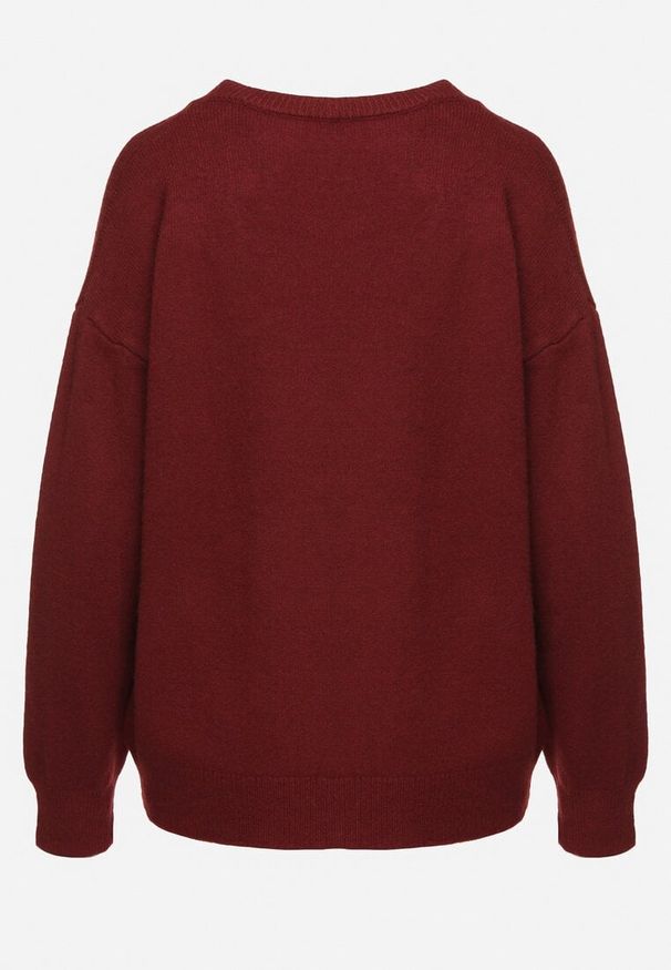 Born2be - Bordowy Sweter z Bawełną Oversize Yorate. Okazja: na co dzień. Typ kołnierza: dekolt w serek. Kolor: czerwony. Materiał: bawełna. Długość rękawa: długi rękaw. Długość: długie. Styl: casual, elegancki, wizytowy