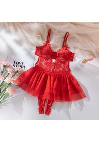 Intica - Komplet bielizny koronkowej z baskinką na romantyczne wieczory Sunnefa. Kolor: czerwony. Materiał: koronka. Wzór: koronka #1