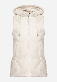 Born2be - Biała Przejściowa Kamizelka z Pikowanymi Przeszyciami i Kapturem Fesolira. Okazja: na co dzień. Kolekcja: plus size. Kolor: biały. Materiał: jeans. Styl: casual, sportowy #4