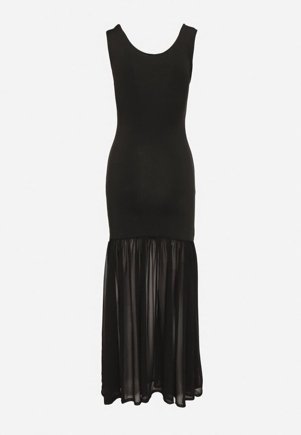 Born2be - Czarna Koktajlowa Sukienka z Wiskozą Ozdobiona Marszczeniem Galapina. Okazja: na imprezę. Kolor: czarny. Materiał: wiskoza. Wzór: aplikacja. Styl: wizytowy