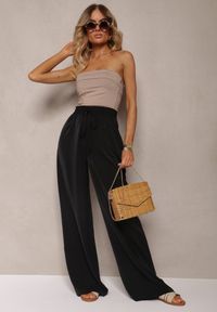 Renee - Czarne Szerokie Spodnie High Waist z Gumką w Talii i Regulowanym Troczkiem Ekalea. Okazja: na co dzień. Stan: podwyższony. Kolor: czarny. Styl: casual, elegancki #5