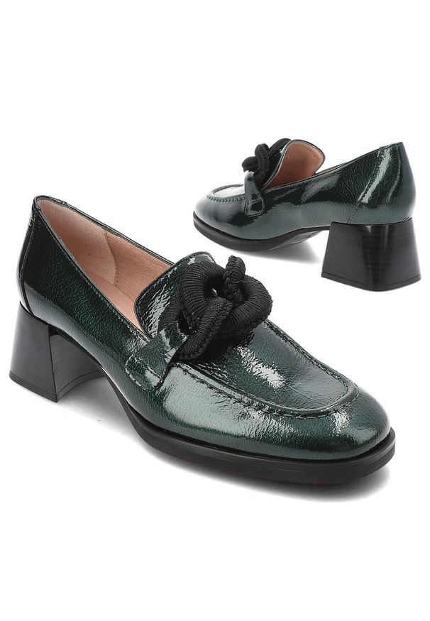 Zielone Półbuty Hispanitas Eleganckie Obuwie Damskie. Okazja: na co dzień. Kolor: zielony. Materiał: materiał, lakier, skóra. Obcas: na obcasie. Styl: elegancki. Wysokość obcasa: średni