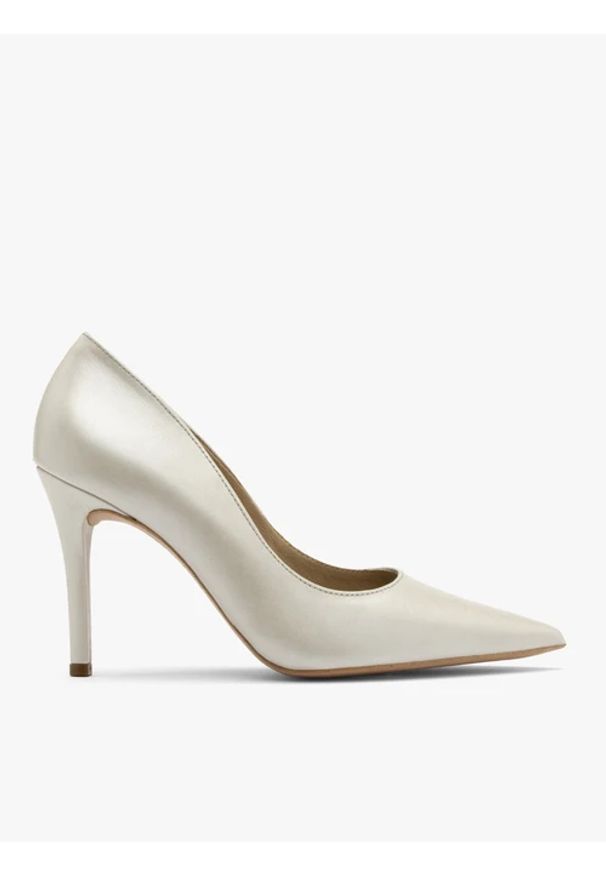 Ryłko - Perłowe czółenka na wysokim obcasie. Kolor: beżowy. Materiał: skóra. Obcas: na obcasie. Styl: street. Wysokość obcasa: wysoki